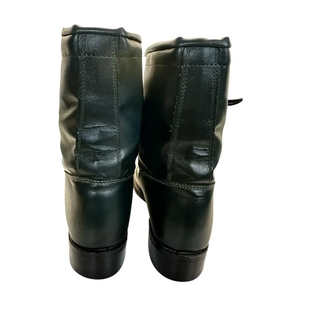 Vintage TEXAS USA Leather Kiltie Lace-Up Boots Green Men’s 7M Women’s 8.5 9